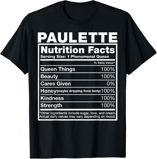 Paulette Nutrition Facts Paulette Name Birthday Shirt T-Shirt - T-Shirt | Black
