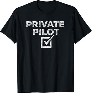 Cloud Surfing Apparel Men's Black Humorous Private Pilot Check T-Shirt - T-Shirt | Black