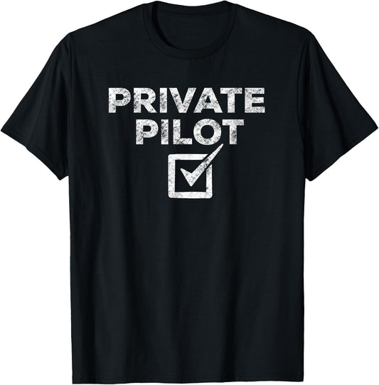 Cloud Surfing Apparel Men's Black Humorous Private Pilot Check T-Shirt - T-Shirt | Black