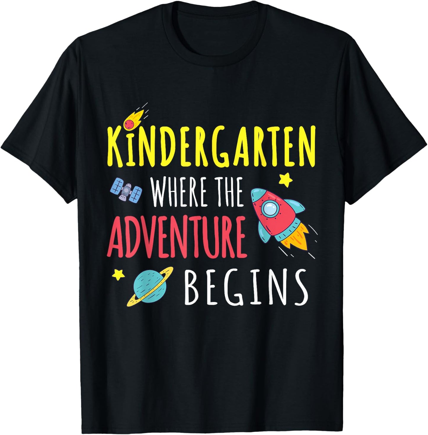 Kindergarten Where The Adventure Begins Space Rocket T-Shirt - T-Shirt | Black