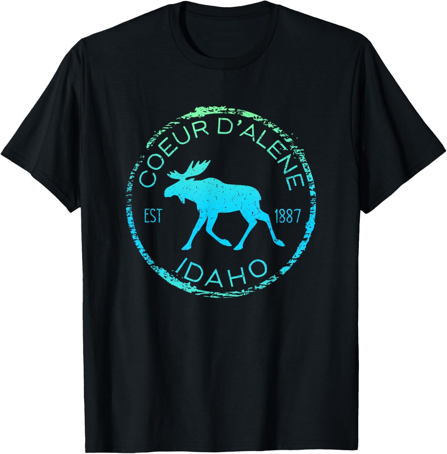 Coeur d'Alene Moose Design Weathered Idaho Souvenir Hiking T-Shirt - T-Shirt | Black