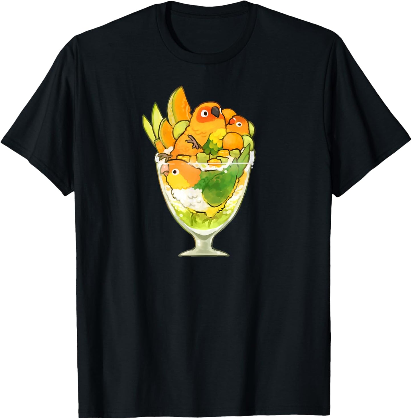 Bird Parfait (Orange) Sun Conure Caique Lovebird T-Shirt - T-Shirt | Black