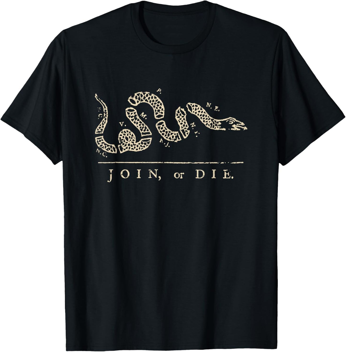 Vintage United States Ben Franklin 1754 Join or Die Snake T-Shirt - T-Shirt | Black