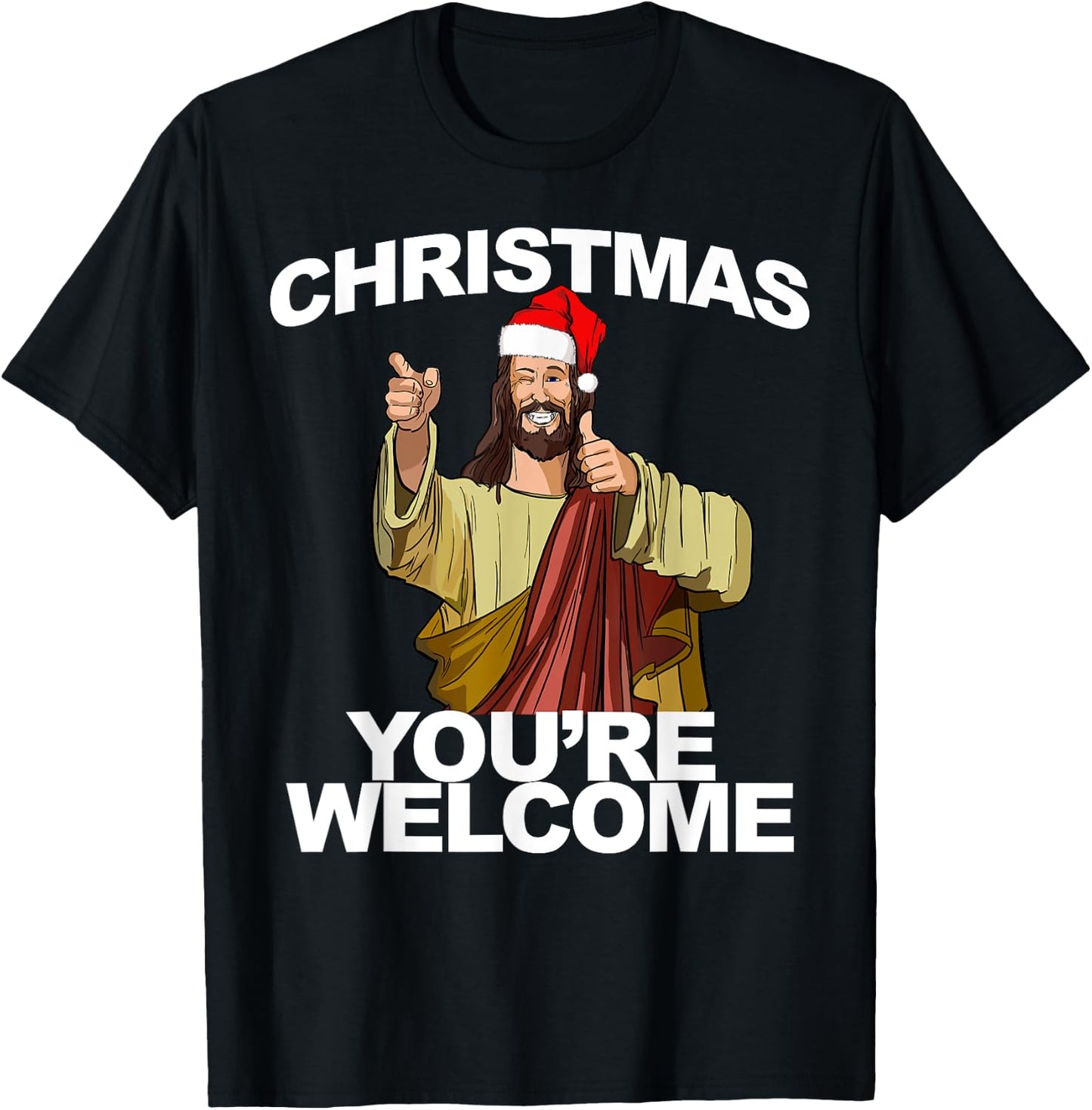Miftees Christmas Christmas You're Welcome Funny Jesus Birthday Black Red Adult Classic Fit Short Sleeve Cotton Polyester T-Shirt - T-Shirt | Black
