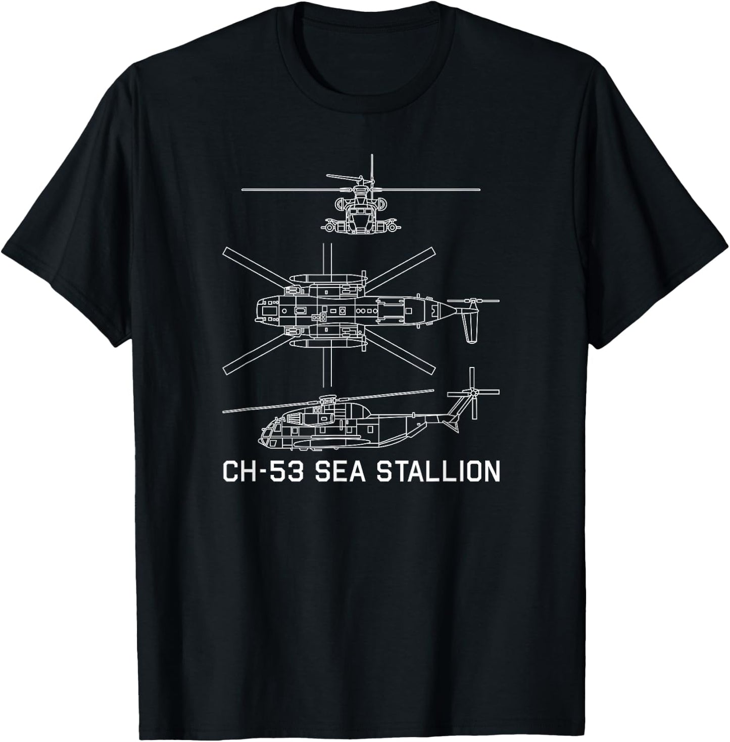 CH-53 Military Helicopter Blueprint T-Shirt - T-Shirt | Black