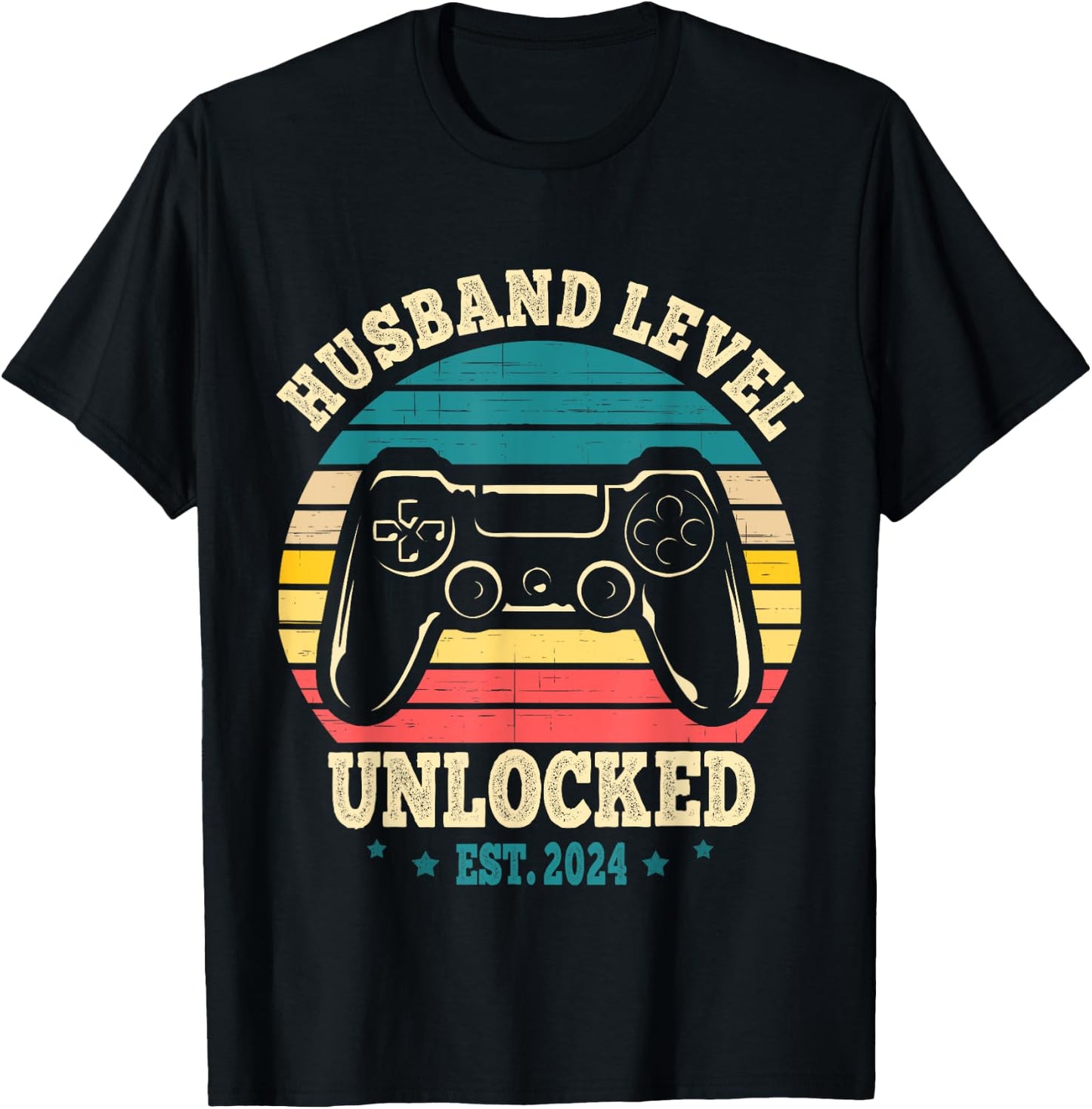 Leveled Up To Husband 2024 New Husband Just Married Gamer - Black, Men's, Small, Short Sleeve, Classic Fit, Modern Classic, Letter Print, , Regular, Machine Wash T-Shirt - T-Shirt | Black