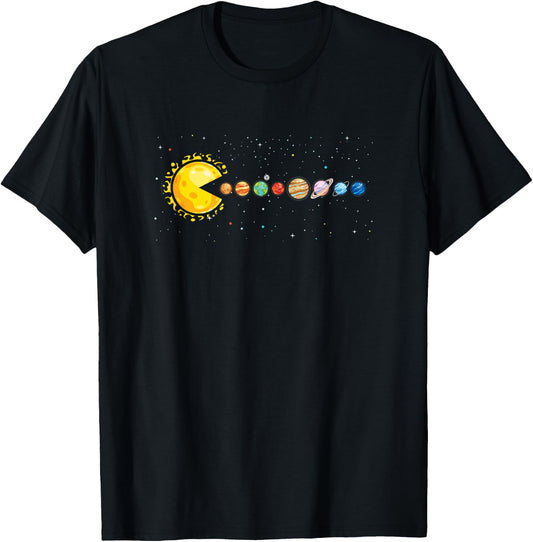 Space Astronomer Science Astronaut Sun Eat Planet Video Game T-Shirt - T-Shirt | Black