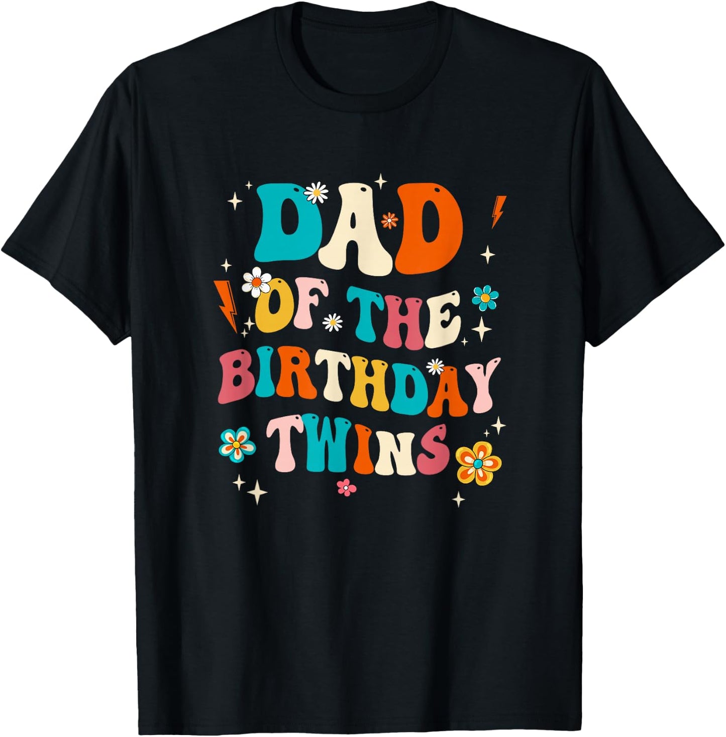 Dad of The Birthday Twins Boys Girls Party Retro Bday T-Shirt - T-Shirt | Black