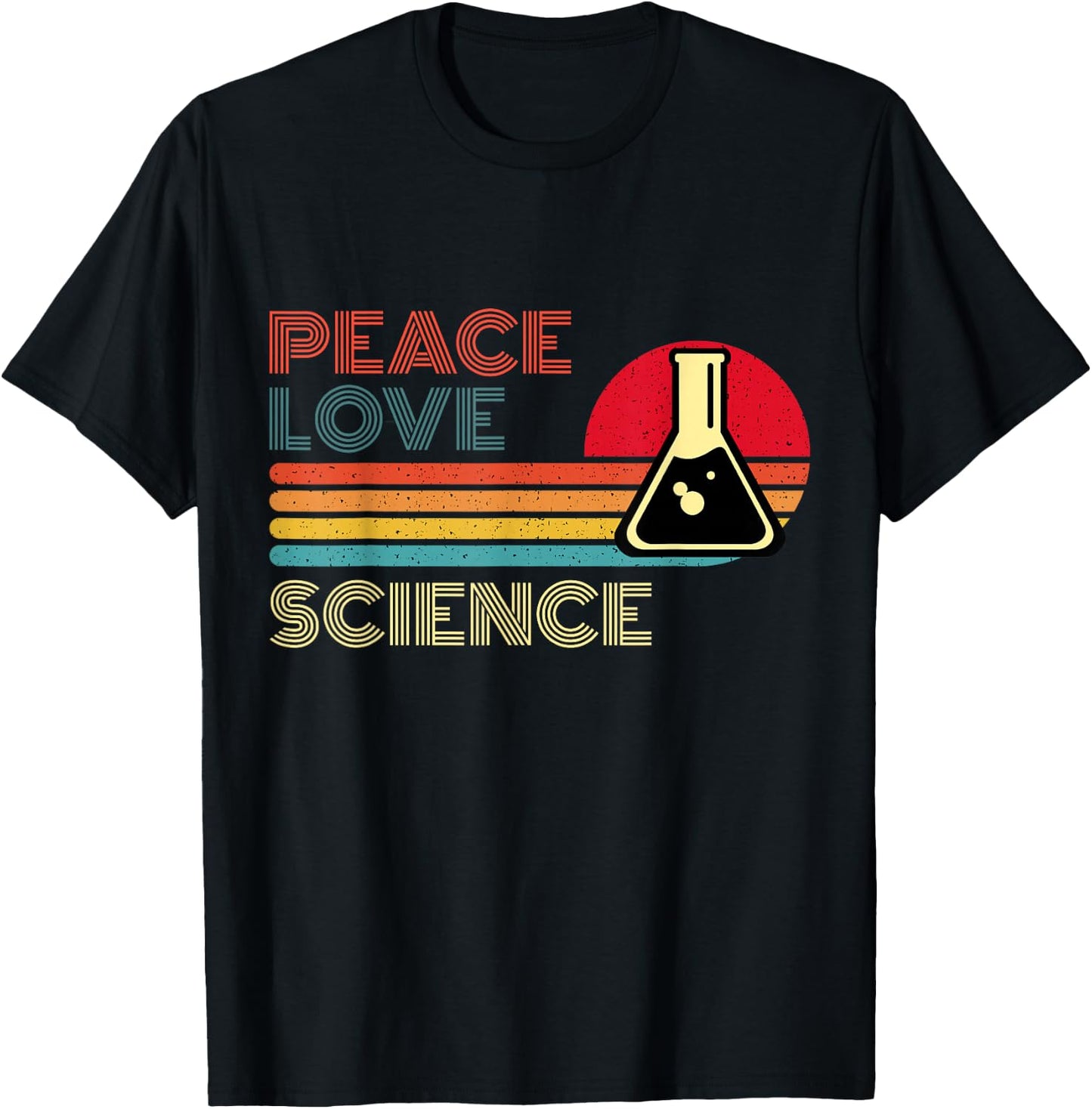 Peace Love Science Retro Vintage Striped Sunset Scientist T-Shirt - T-Shirt | Black