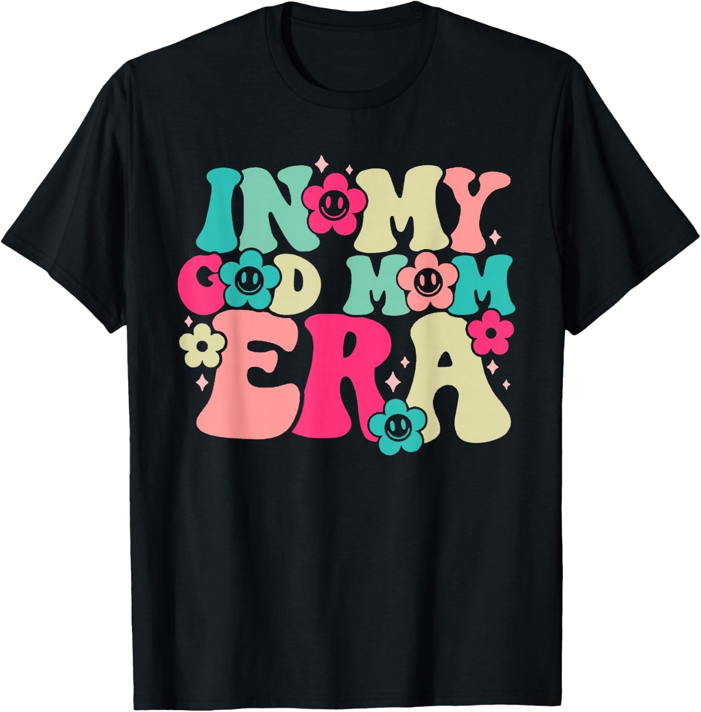 Retro Groovy In My Godmom Era Funny Family Matching T-Shirt - T-Shirt | Black