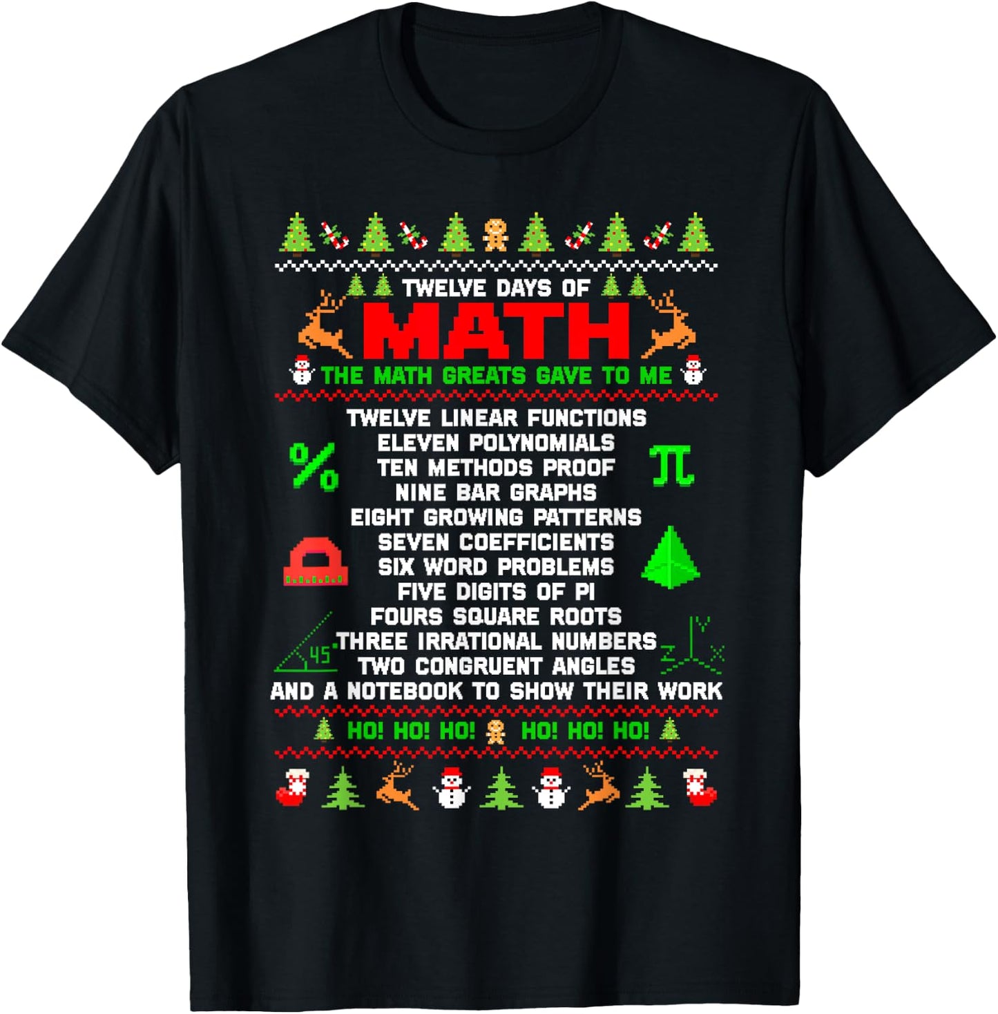 Twelve Days Of Math Teacher Students Ugly Sweater Christmas Men Women Kids T-Shirt - T-Shirt | Black