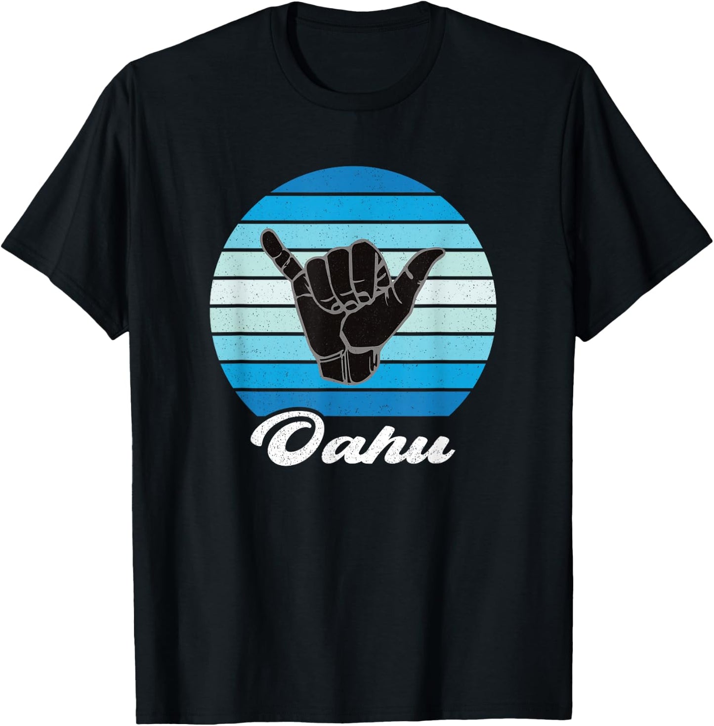 Oahu Hawaii Shaka Aloha Hawaiian Hang Loose Retro Vintage T-Shirt - T-Shirt | Black