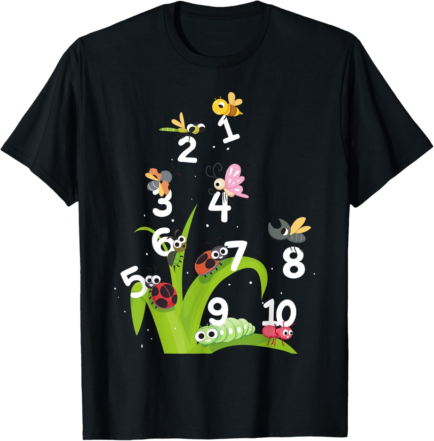 Nursery School Pre K Numbers and Insects Teachers Kids T-Shirt - T-Shirt | Black