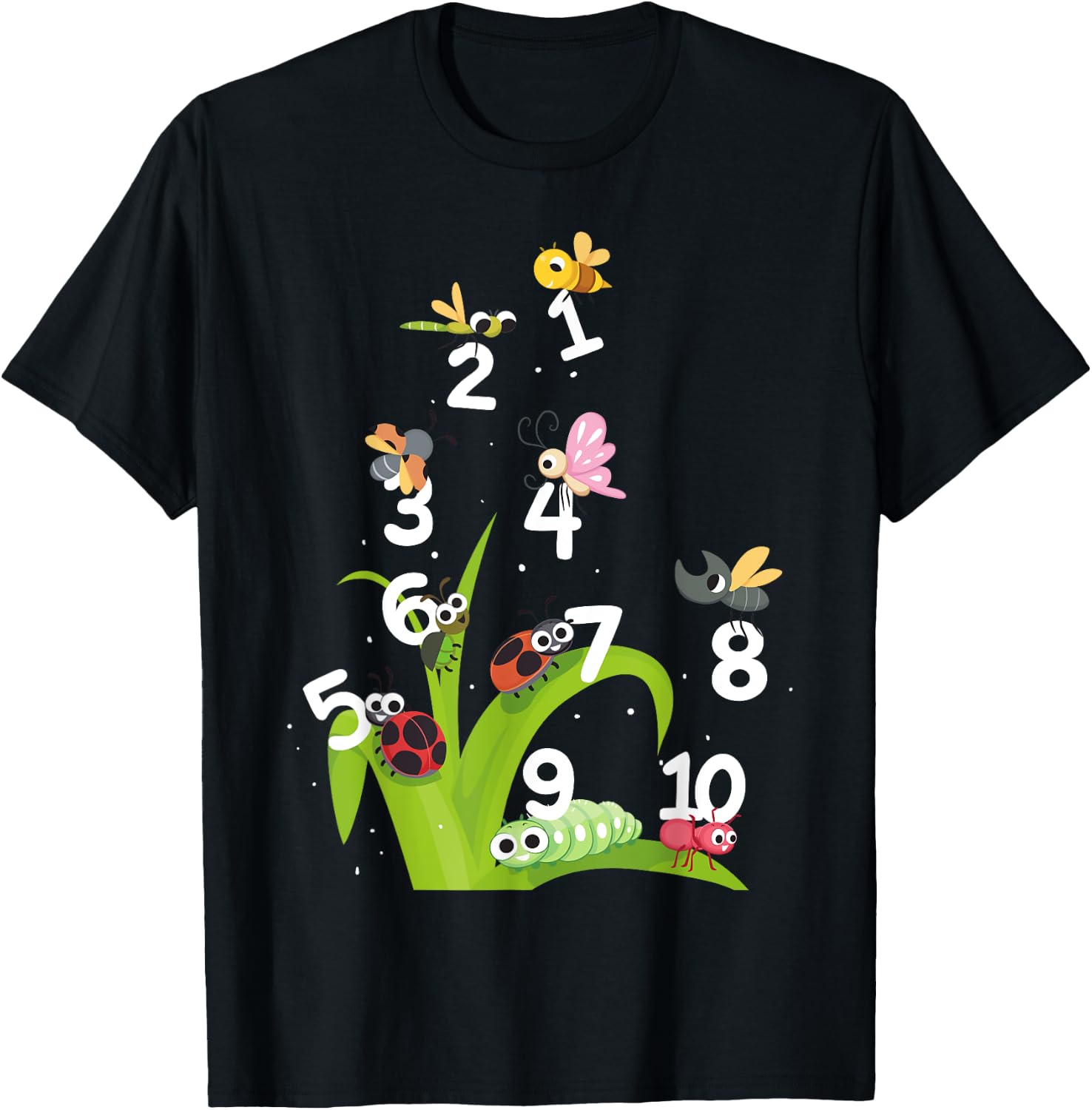 Nursery School Pre K Numbers and Insects Teachers Kids T-Shirt - T-Shirt | Black