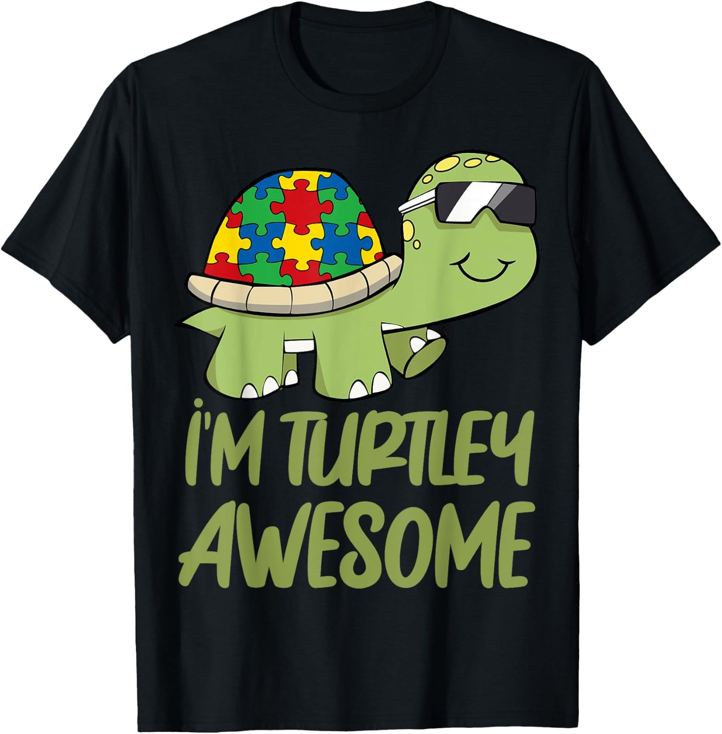 Turtle Awesome Autism Awareness Puzzle Piece T-Shirt - T-Shirt | Black