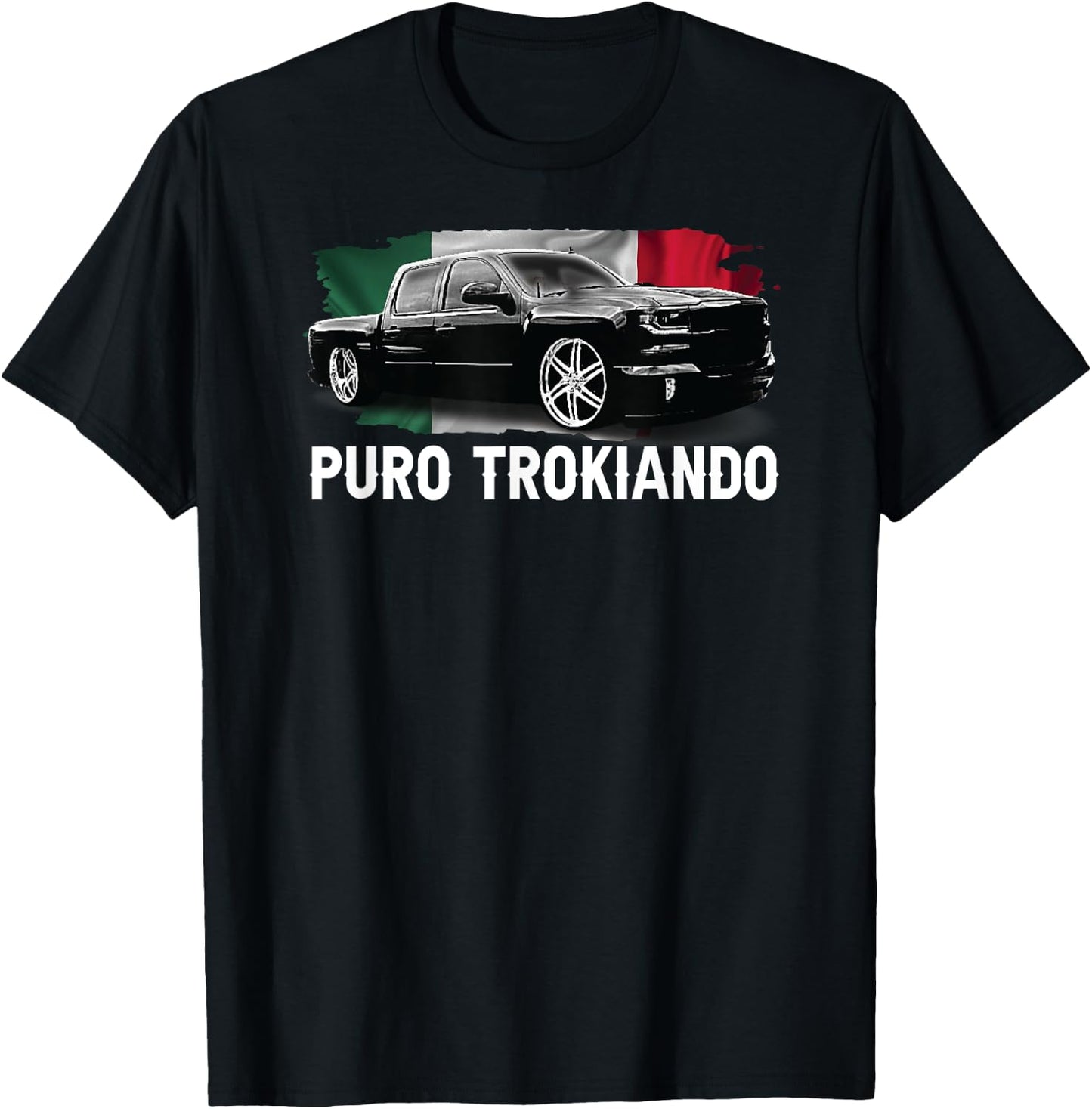 Puro Trokiando double cab slammed mexican flag vintage T-Shirt - T-Shirt | Black
