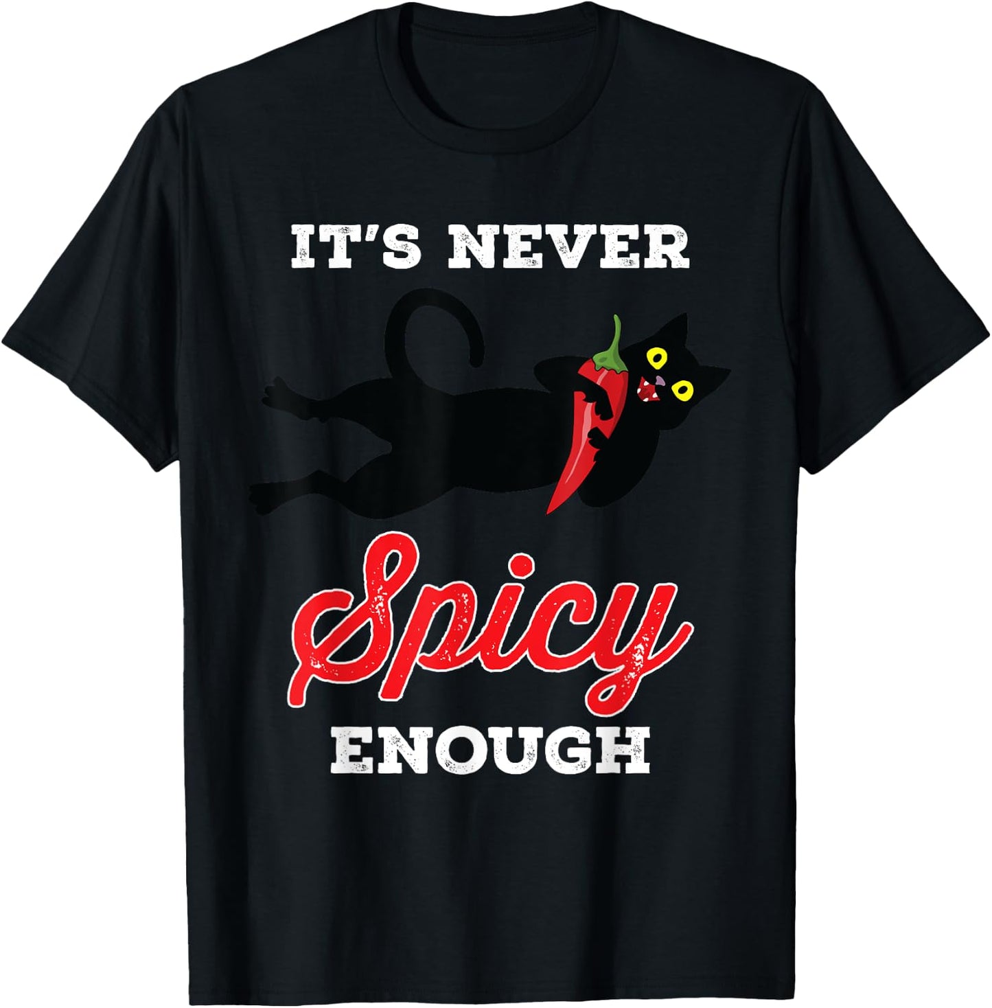 Mexican Spicy Food Shirt Hot Chili Red Pepper Black Cat T-Shirt - T-Shirt | Black