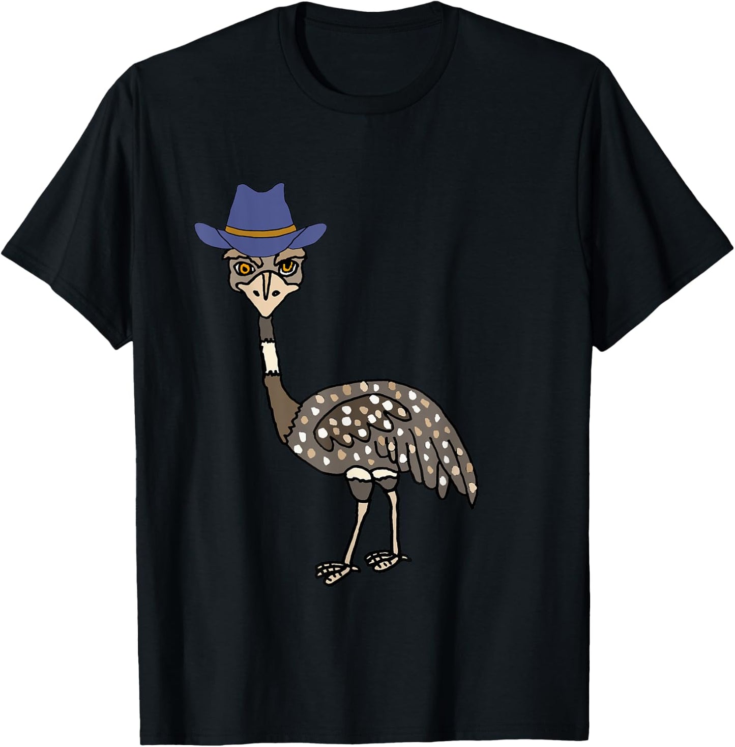 Smileteesanim Funny Emu Bird wearing Cowboy hat Cartoon T-Shirt - T-Shirt | Black
