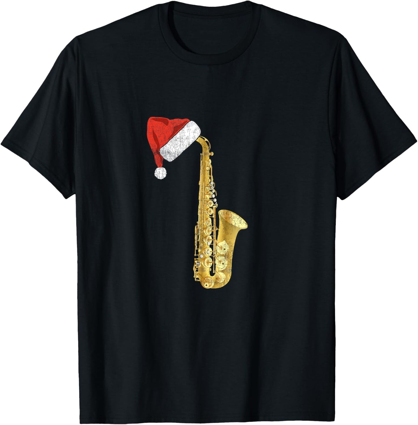 Christmas Saxophone Santa Hat Sax Player Holiday Music T-Shirt - T-Shirt | Black