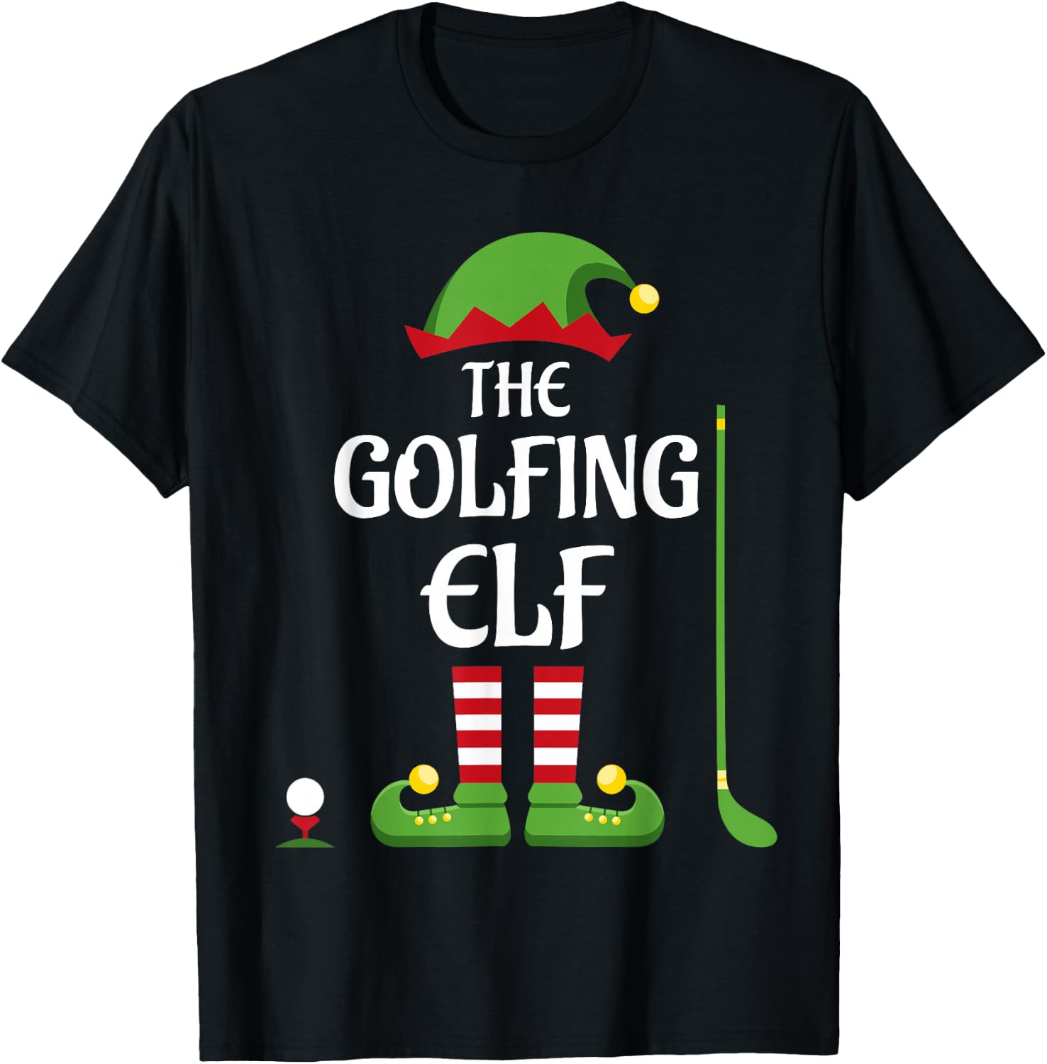 Golfing Elf Family Matching Group Christmas T-Shirt - T-Shirt | Black
