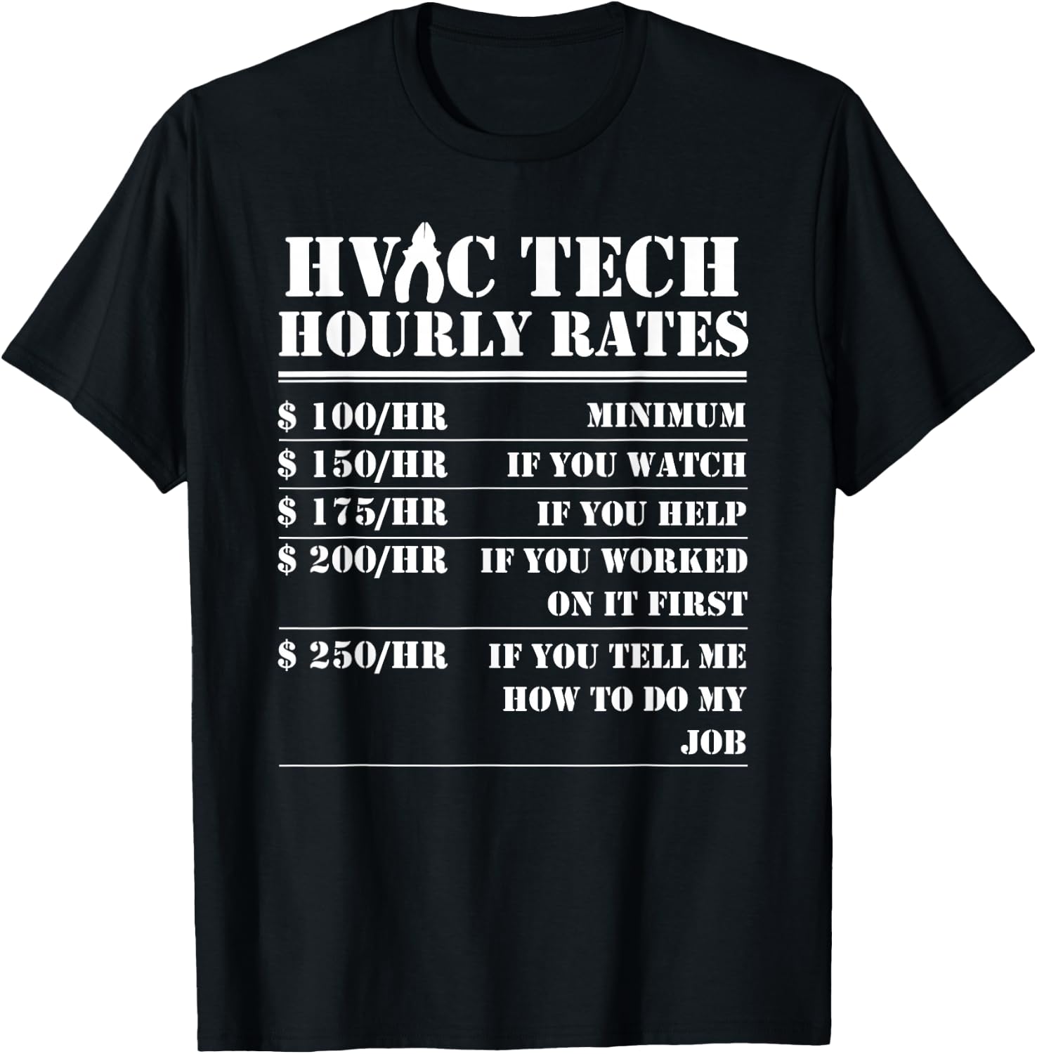 HVAC Tech Hourly Rate Funny Technician Maintenance Job Gifts T-Shirt - T-Shirt | Black