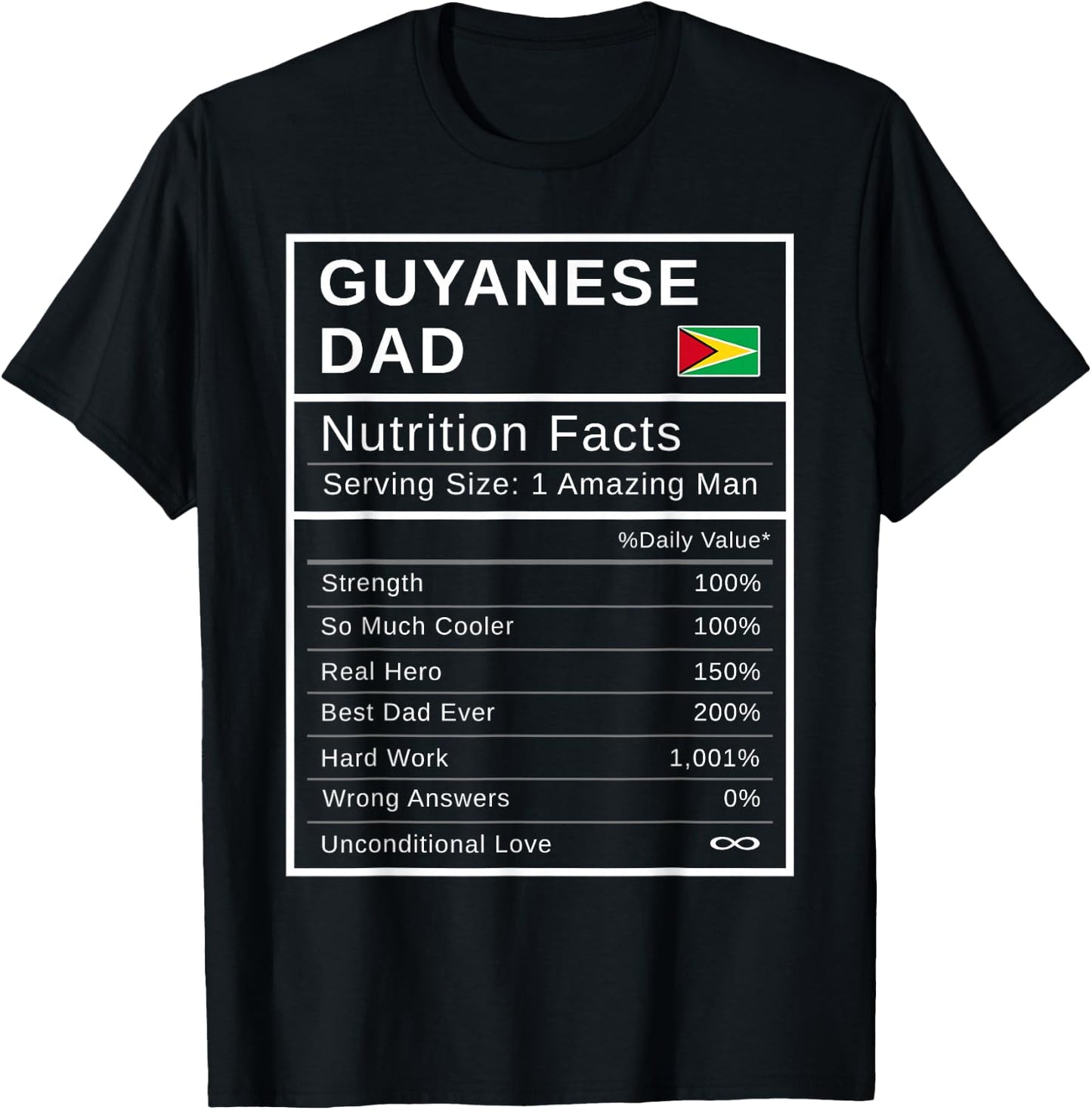 Guyanese Dad, Nutrition Facts Shirt Fathers Day Hero Gift T-Shirt - T-Shirt | Black