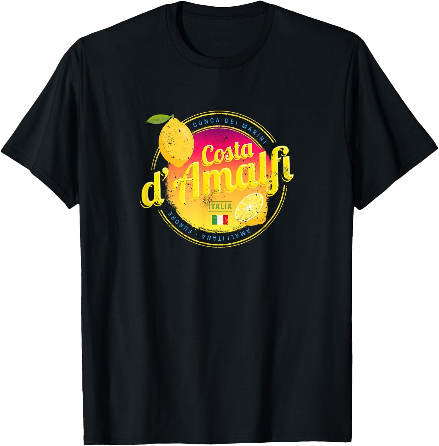 Costa d'Amalfi and Lemon Italy Vintage Amalfi Coast Souvenir T-Shirt - T-Shirt | Black
