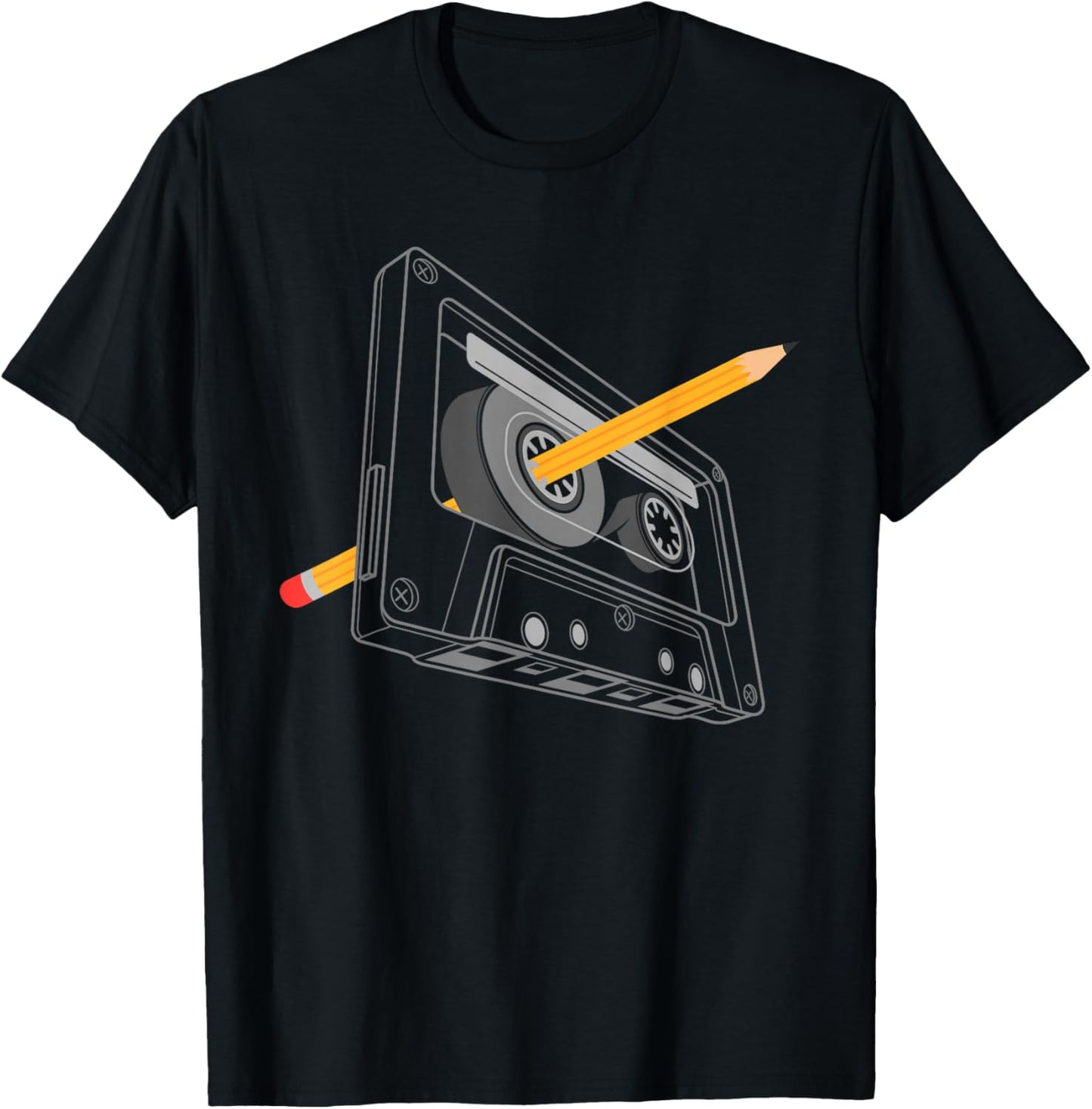 Vintage Rewind Funny 80s 90s Cassette Pencil Gift Men Women T-Shirt - T-Shirt | Black