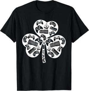 Boys Gamer Gift Game Shamrock St Patricks Day Irish Men Kids T-Shirt - T-Shirt | Black
