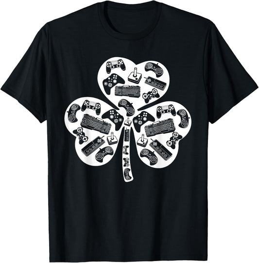 Boys Gamer Gift Game Shamrock St Patricks Day Irish Men Kids T-Shirt - T-Shirt | Black