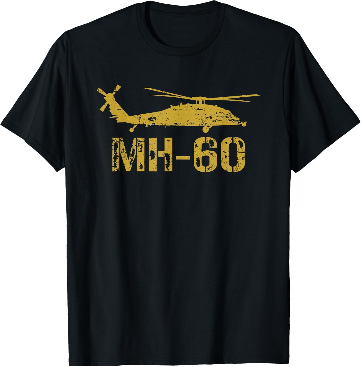 MH-60 Helicopter Aircraft Distressed Silhouette Design T-Shirt - T-Shirt | Black