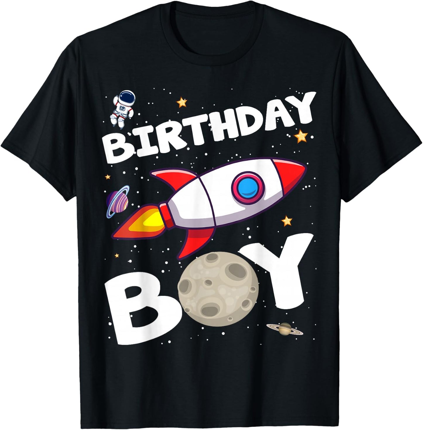 Birthday Boy Astronaut Space Theme Birthday Party Matching T-Shirt - T-Shirt | Black