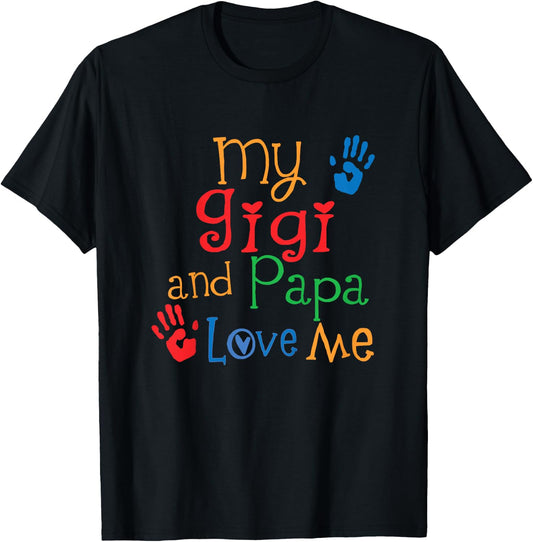 Gigi and Papa Love Me Grandkids T-Shirt - T-Shirt | Black