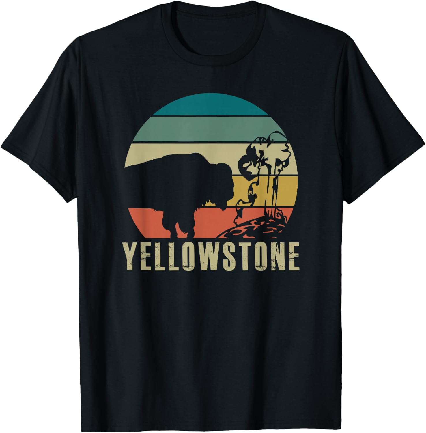 Yellowstone National Park Vintage Buffalo Bison Retro Gift T-Shirt - T-Shirt | Black