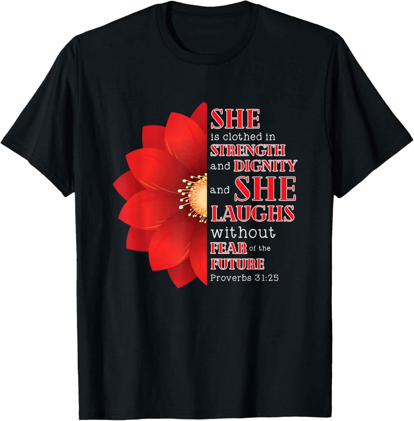 She is Clothed In Strenght Dignitity Proverbs 31 Woman Gift T-Shirt - T-Shirt | Black