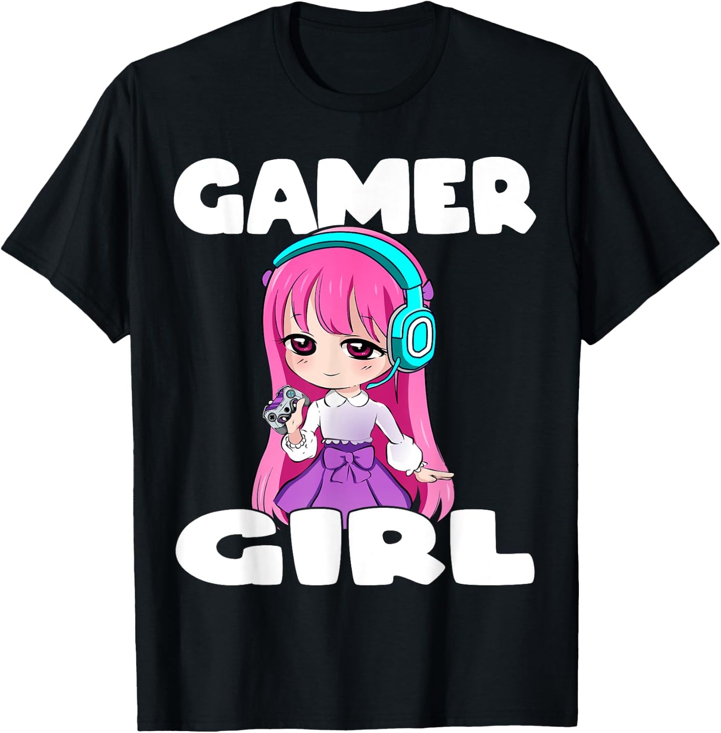 Gamer Girl Anime and Gaming Chibi Graphic Video Games T-Shirt - T-Shirt | Black