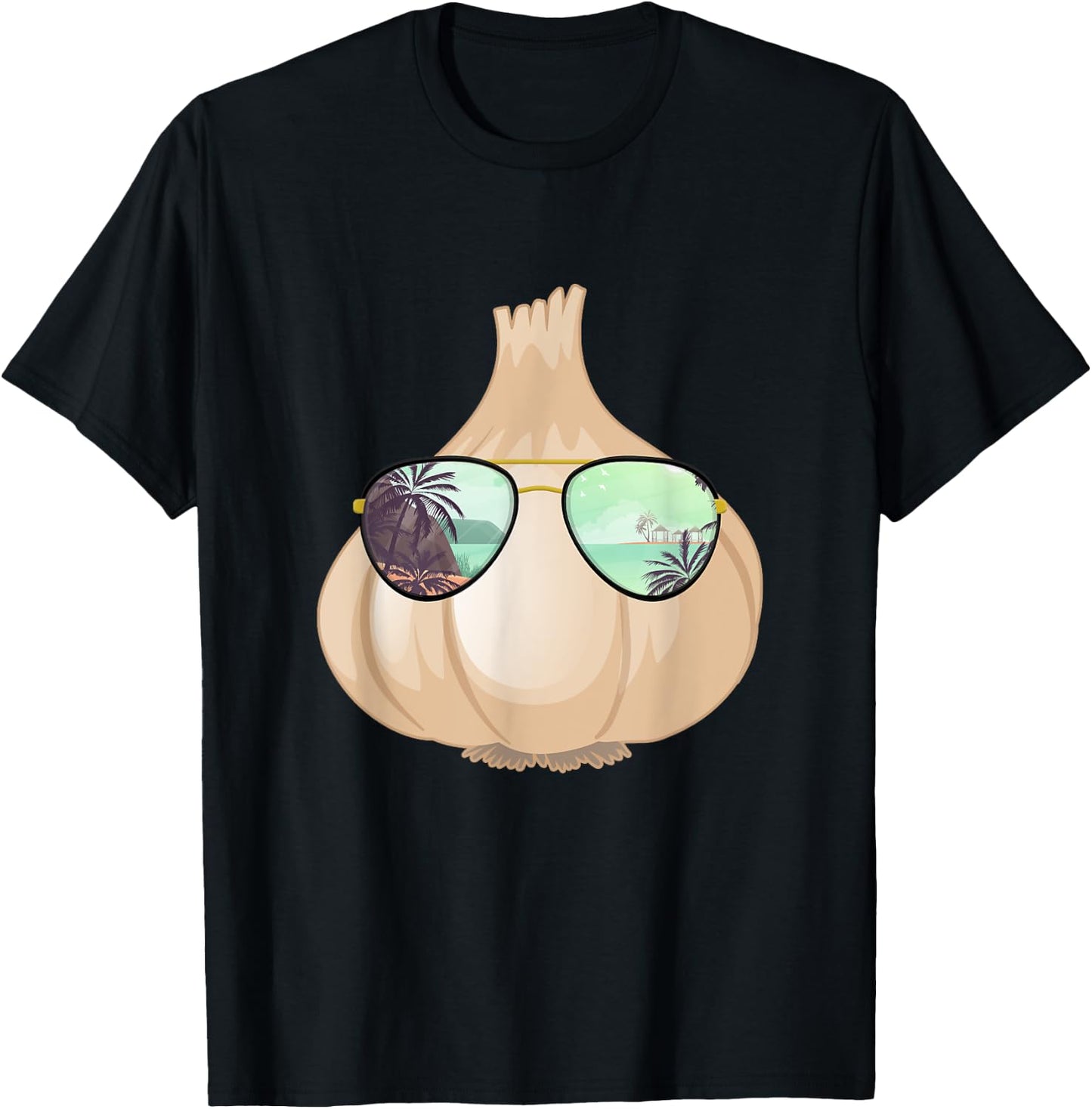 Funny Garlic With Sunglasses Design Vegetable Chef T-Shirt - T-Shirt | Black
