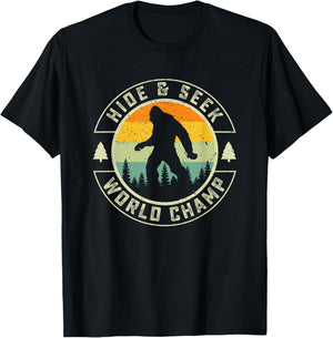 Retro Bigfoot Hide And Seek World Champion Sasquatch T-Shirt - T-Shirt | Black