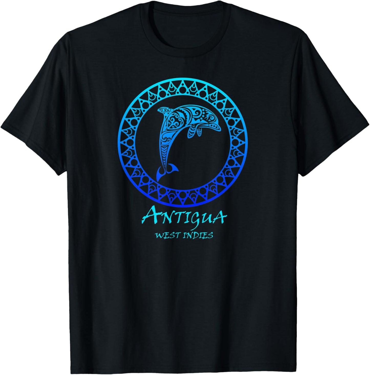 Antigua, West Indies Vintage Retro Tribal Dolphin Vacation T-Shirt - T-Shirt | Black