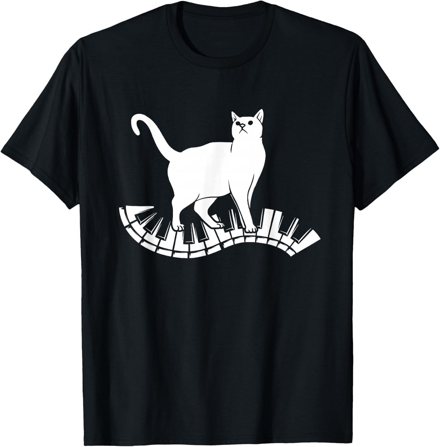 Funny Piano Music Cat Design Men Women Kids Cat Piano Lovers Small T-Shirt - T-Shirt | Black
