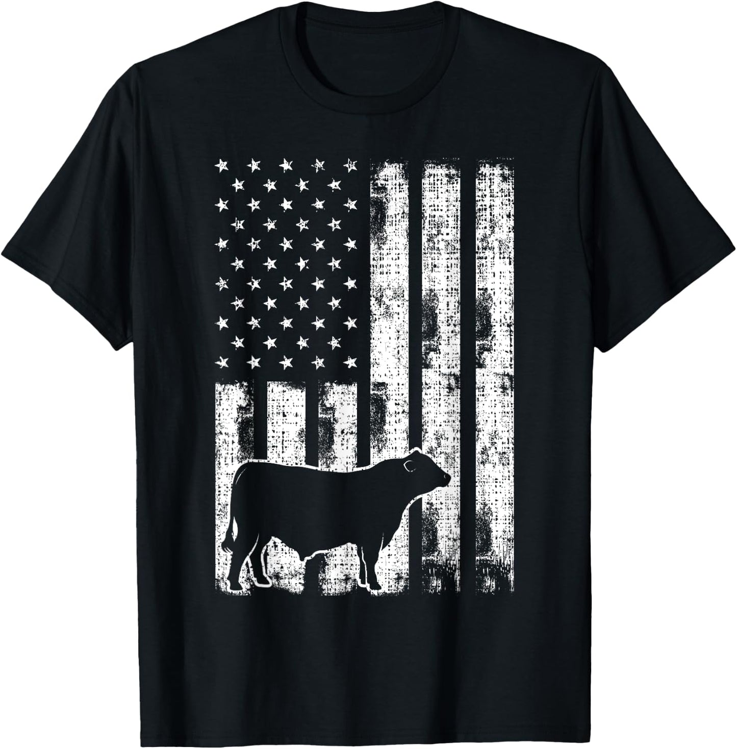 Vintage American Flag - USA Cow Black Angus Rancher T-Shirt - T-Shirt | Black