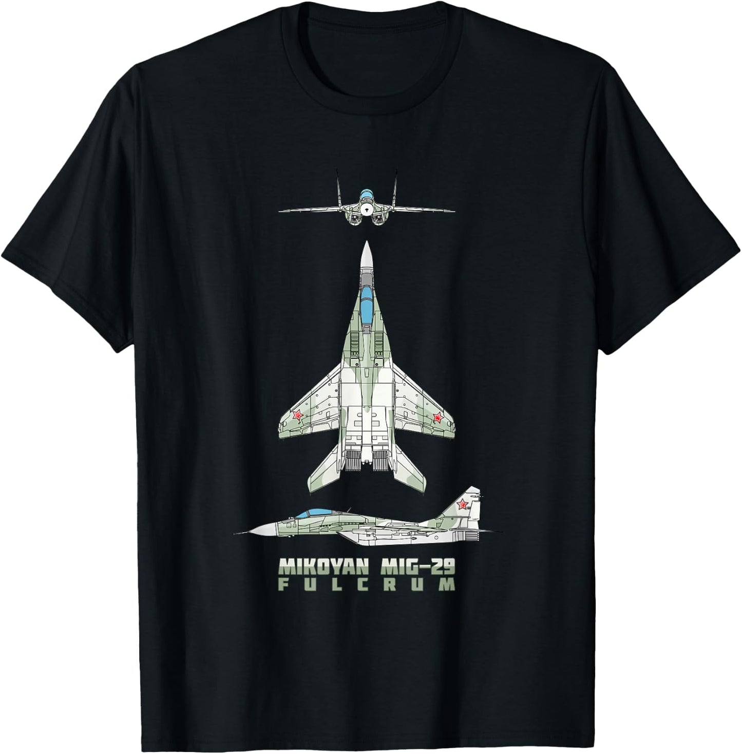 MiG-29 Russian Jet Fighter Plane Diagram T-Shirt - T-Shirt | Black