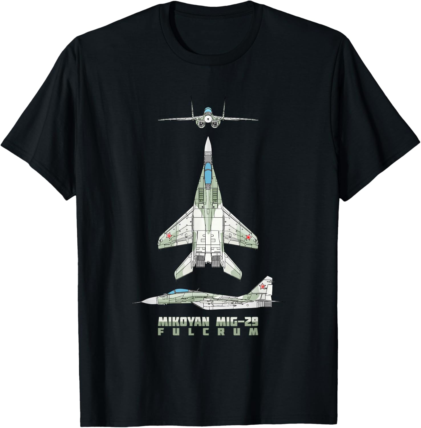 MiG-29 Russian Jet Fighter Plane Diagram T-Shirt - T-Shirt | Black