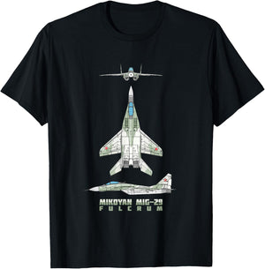 MiG-29 Russian Jet Fighter Plane Diagram T-Shirt - T-Shirt | Black