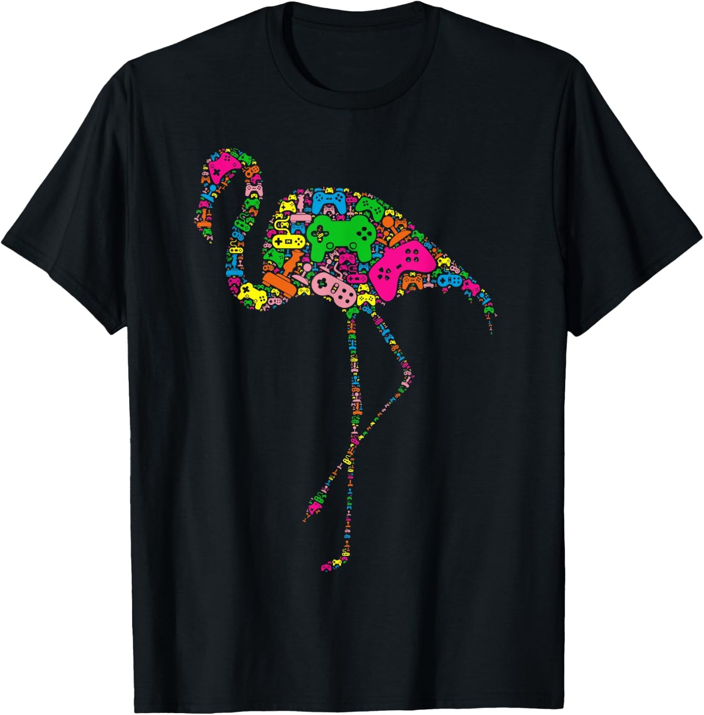 Funny Flamingo Controller for Boy & Girl Gamers - Video Game T-Shirt - T-Shirt | Black