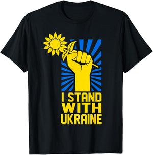 I Stand With Ukraine Sun-flower Support Ukraine Ukrainian T-Shirt - T-Shirt | Black