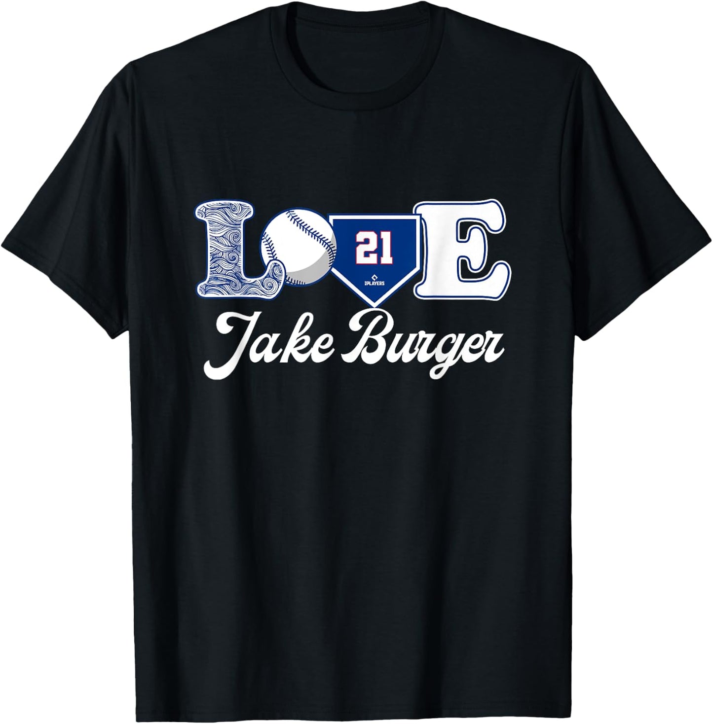 Love Jake Burger Texas Baseball MLBPA T-Shirt - T-Shirt | Black
