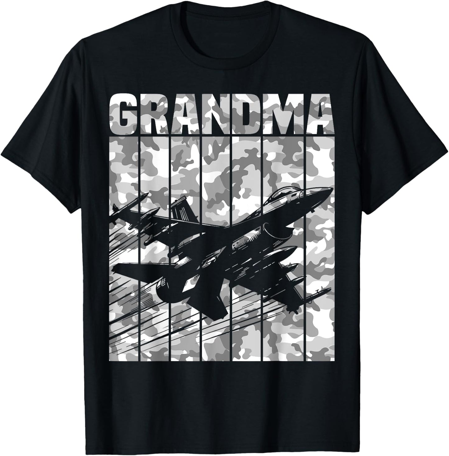 Grandma Matching Family Camo Military Fighter Jet Birthday T-Shirt - T-Shirt | Black