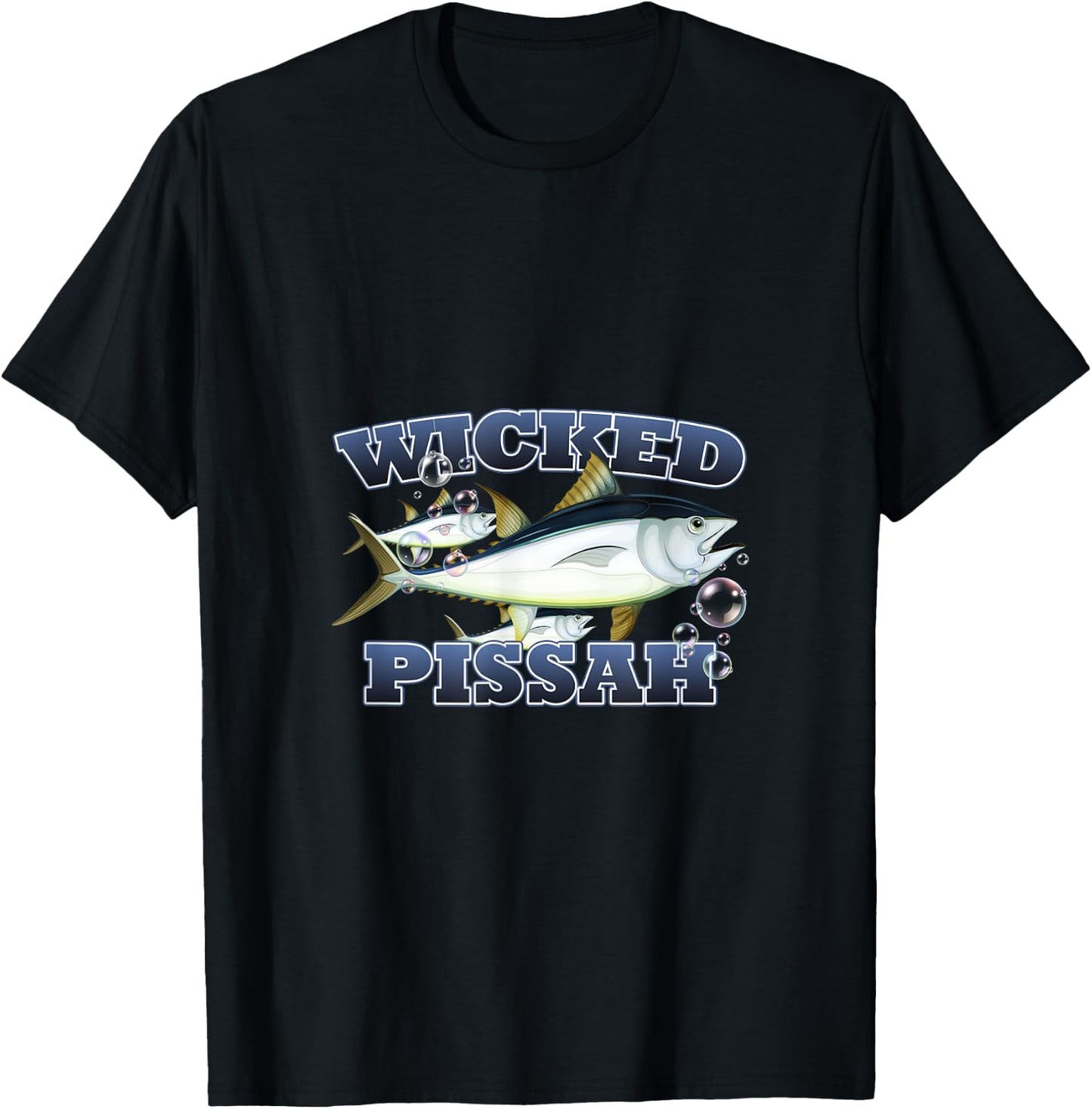 Wicked Pissah Bluefin Tuna Fish Illustration Fishing T-Shirt - T-Shirt | Black