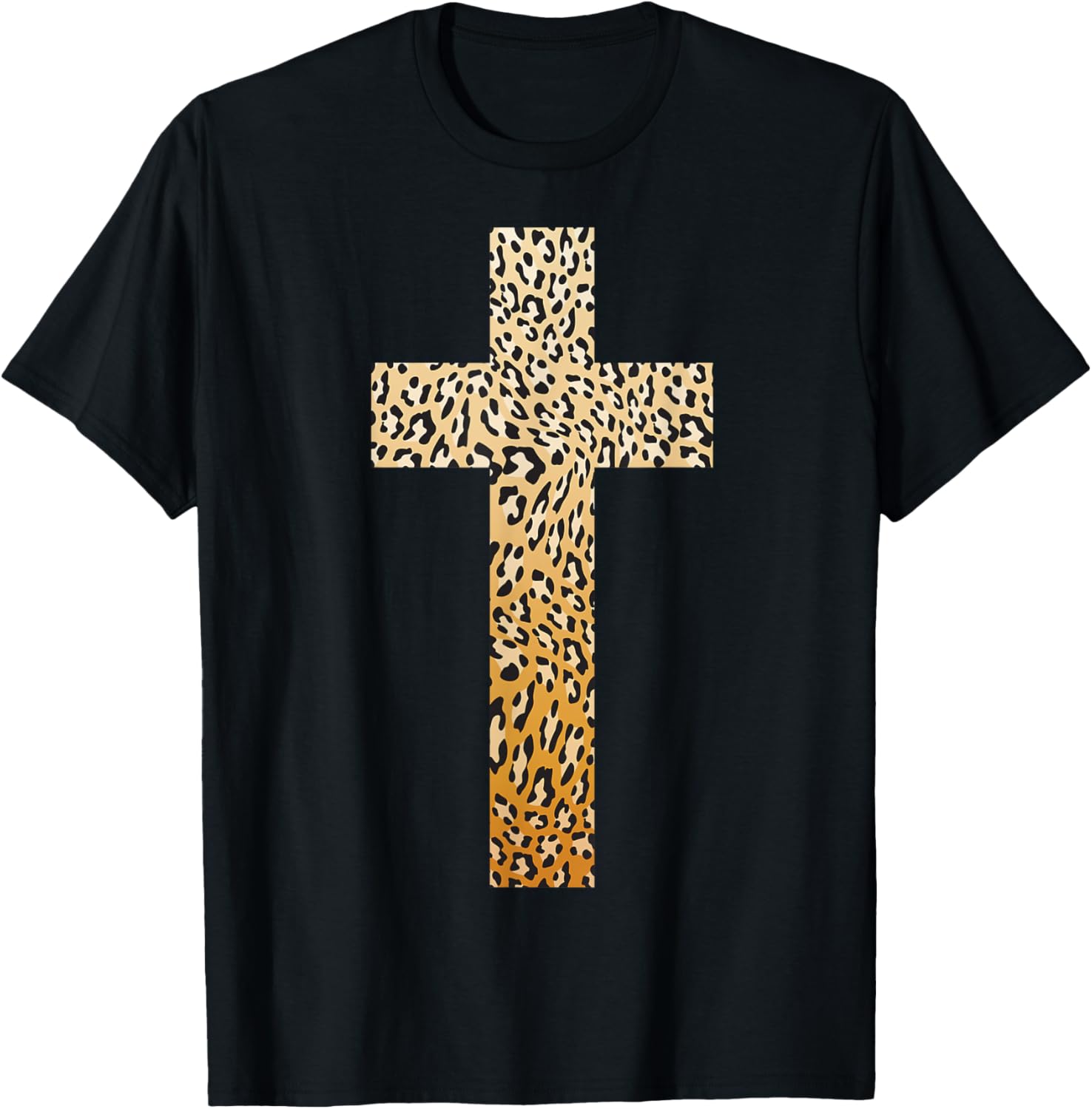 Cute Leopard Print Christian Cross | Funny Panther Love Gift T-Shirt - T-Shirt | Black